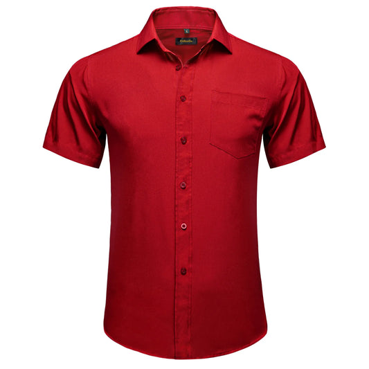 Fashion Red Luxury Shirt for Men Wedding Party Turn-down Collar Short