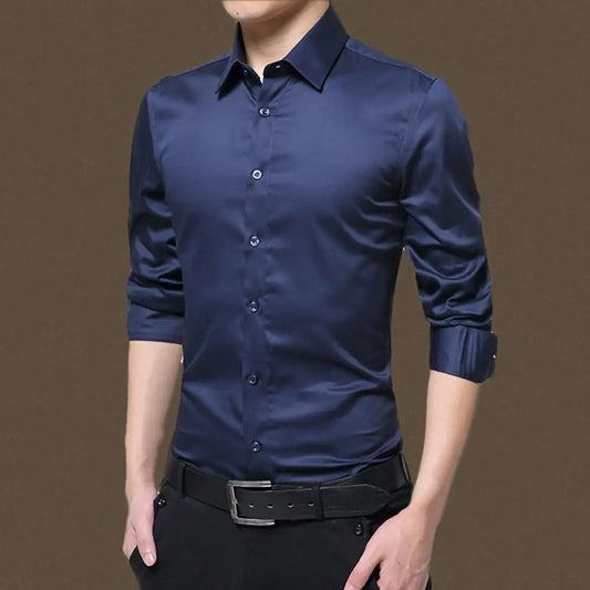 Men Long Sleeve Shirt Single-breasted Autumn Cardigan Solid Color