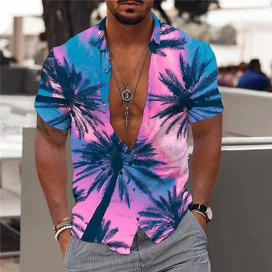 2024 Summer Hawaiian Men's Shirt Vacation Daily Slim-fit Top Gym