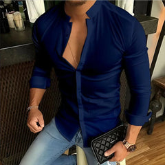 Bababuy Men's Long Sleeve Shirts Casual Streetwear Stand Collar Shirts