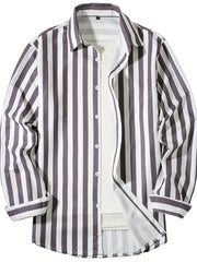 New Men's Long Sleeve Blue White Striped Shirt Fashion Standard-fit