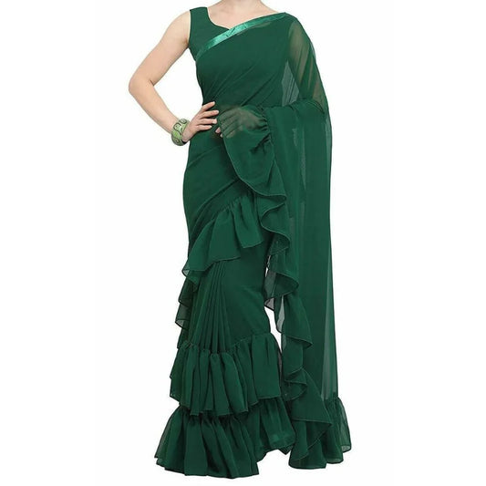 Women's Green Dress Georgette Ruffle Saree European and American