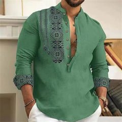 Fashionable 7 Button Men's Long Sleeve Shirt Button Down Shirt Loose