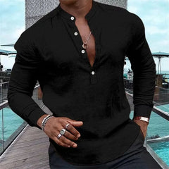 Fashion shirt men's Henry solid color half-open button stand collar