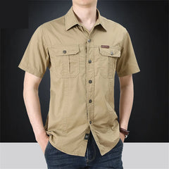 2024 Summer Green Cargo Shirts for Men Short Sleeve Casual Blouse