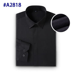 Black Bamboo Fiber Shirt Men Casual Slim Fit Mens Dress Shirts Solid