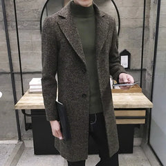 Men's Thick Wool Blends Trench Long Casual Top Coats Fashion Warm Coat