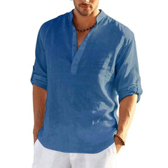 2022 New Men's Daily Business Linen Long Sleeve Solid Color Loose