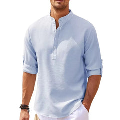 2024 New Men's Casual Blouse Cotton Linen Shirt Loose Tops Long Sleeve