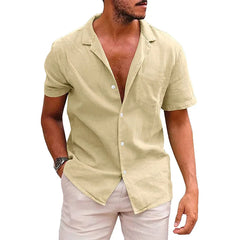 Cotton Linen Hot Sale Men's Short-Sleeved Shirts Summer Solid Color