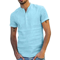 Summer New Men's Solid Color Short-Sleeved T-shirt Cotton And Linen