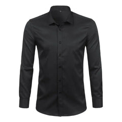 Black Bamboo Fiber Shirt Men Casual Slim Fit Mens Dress Shirts Solid