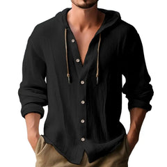 Men Casual Long Sleeve Sports Shirt Hoodie Drawstring Hooded Shirt