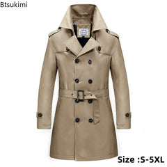 2024 Men's Long Trench Jacket Coats Spring Autumn British Style