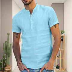 Summer New Men's Solid Color Short-Sleeved T-shirt Cotton And Linen