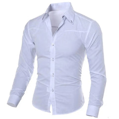 Men's Luxury Casual Social Formal Shirt Lapel Long Sleeve Slim Solid