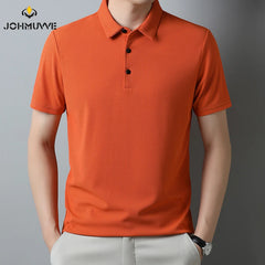 Men's Fashion Waffle Solid Short Sleeved Polo Shirt Summer Breathable