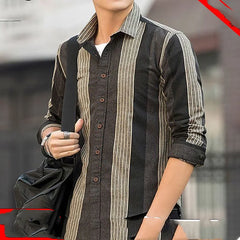 Spring Autumn New Fashion Striped Shirt Man Turn-down Collar Long