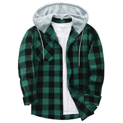 Spring Autumn Men's Checkered Shirt Hooded Flannel Warm Fashion Luxury