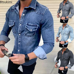 New Spring Autumn Mens Jeans Shirt Long Sleeve Denim Shirts for Men