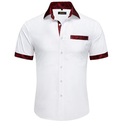 Fashion Red Luxury Shirt for Men Wedding Party Turn-down Collar Short