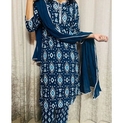 Blue Color Printed Kurta Palazzo with Dupatta Set Women Salwar Kameez