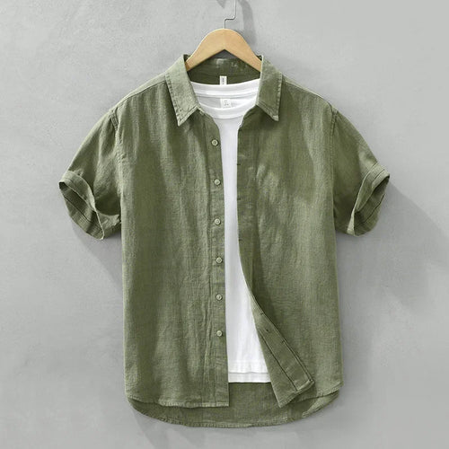 Summer New Linen Cotton Casual Shirt for Men Clothing Vintage Short