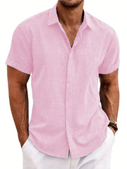 Selling men's short-sleeved shirt Summer solid color lapel casual