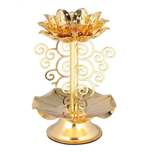 Holder Lotus Gold Diwali Diya Lamp Indian Stand Brass Lamps Oil Flower