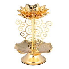 Holder Lotus Gold Diwali Diya Lamp Indian Stand Brass Lamps Oil Flower