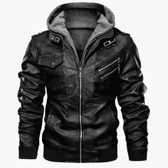 Men Hooded Leather Jackets Slim Casual Leather Coats New Fashion Male