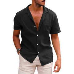 Cotton Linen Hot Sale Men's Short-Sleeved Shirts Summer Solid Color