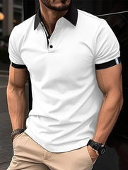 2024 Summer men's button-up polo shirt solid color short-sleeved lapel