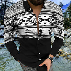 Social Fashion Men Shirts Casual  Buttoned Shirt Aztec Ethnic Print