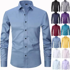 Spring Men's Social Shirt Slim Business Dress Shirts Male Long Sleeve