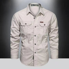 Spring Cargo Shirts for Men Long Sleeve Casual 100% Cotton High