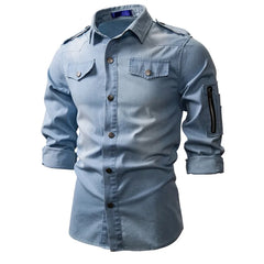 2023 New Men's Denim Turn-down Collar Shirt Coat Fashion Casual Daily