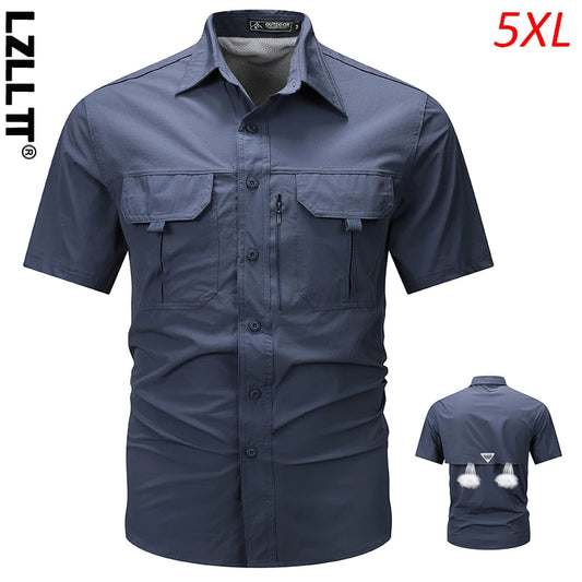 Summer Men Short Sleeve Cargo Breathable Shirt Men Casual Tactic