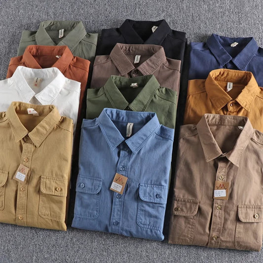 Spring and Autumn Men's Retro Long-sleeved Shirt New Twill Cotton