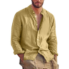 Men's Solid Color Long Sleeve Shirt Linen Cotton Shirts Trend