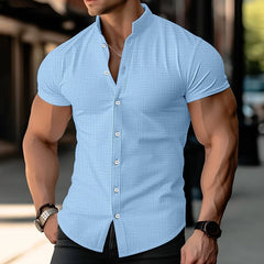 Linen Men's Short Sleeve Shirt Blue White Black Pink Lightweight