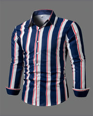 Men's Fashion Loose Striped Pattern Shirt, Casual Breathable Lapel