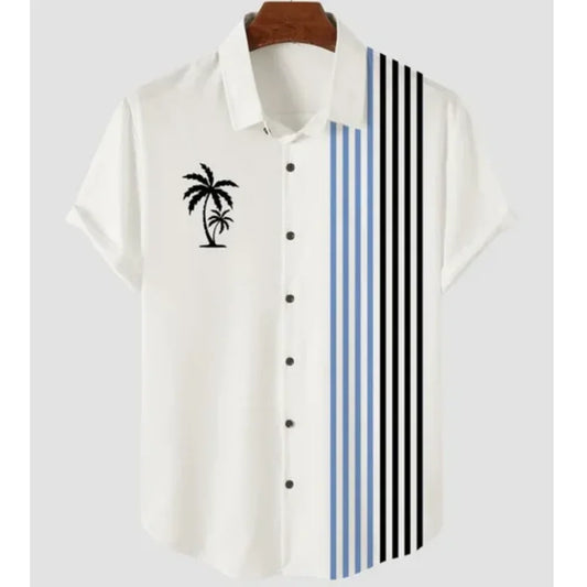 Simple Stripe Men's Hawaiian Shirt Casual Short Sleeve Shirt Men