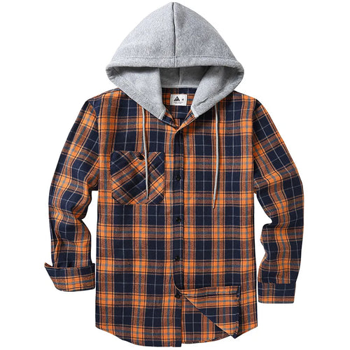 Spring Autumn Men's Checkered Shirt Hooded Flannel Warm Fashion Luxury