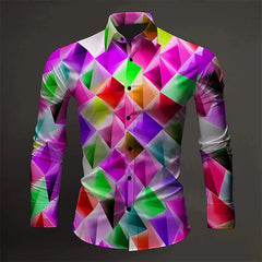 Summer 2024 Men's Shirt Long Sleeve Music Note 3D Printed Stand Collar