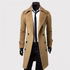 Simple Trench Coat  Double-breasted Male Men Coat  Coldproof Pure