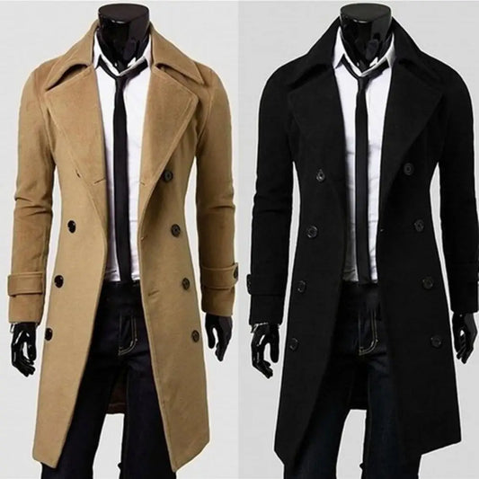 Simple Trench Coat  Double-breasted Male Men Coat  Coldproof Pure