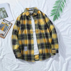 Harajuku Plaid Shirts Men's Spring Autumn Winter High Quality Casual