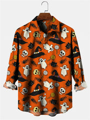 Halloween Style Ghosts Print Men's Shirts Casual Single-Breasted