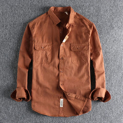 Spring and Autumn Men's Retro Long-sleeved Shirt New Twill Cotton